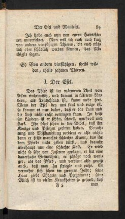 89-116, G) Von andern vierfüßigen, theils wilden, theils zahmen Thieren