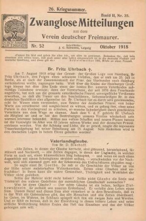 Nr. 52 Oktober 1918 26. Kriegsnummer. Band II, Nr. 35.