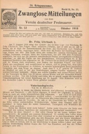 Nr. 52 Oktober 1918 26. Kriegsnummer. Band II, Nr. 35.