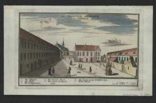 Ansicht der Pauliner-Kollegs in Leipzig, Stich, 1720 : Das Pauliner Collegium in Leipzig : Cum Gr. et Priv. S. C. Majest. / G. Bodenehr del. et Exc. - [Augsburg] , [um 1720]. - 1 Kunstbl. : Kupferst. ; 24 x 13 cm +++ Mit Gebäuderverz.