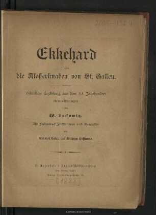 Ekkehard und die Klosterknaben von St. Gallen : historische Erzählung aus dem 10. Jahrhundert für die deutsche Jugend