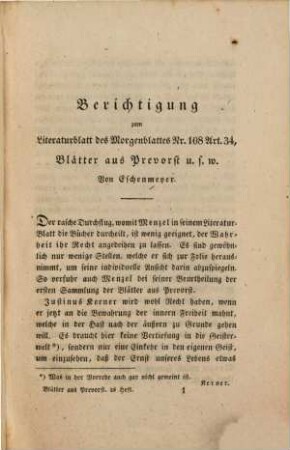 Blätter aus Prevorst : Originalien u. Lesefrüchte für Freunde d. inneren Lebens. 2, 2. 1832