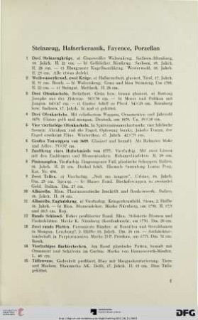 Steinzeug, Hafnerkeramik, Fayence, Porzellan (Nr. 1-23)