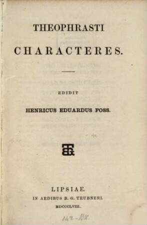 Characteres : Edidit Henricus Eduardus Foss