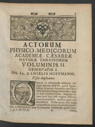 Actorum Physico-Medicorum Academiae-Caesareae Naturae Curiosorum Voluminis II