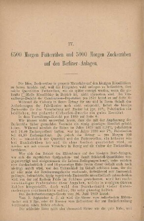 IV. 6500 Morgen Futterrüben und 5000 Morgen Zuckerrüben auf den Berliner Anlagen