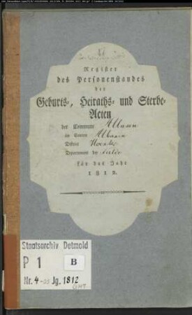 Zivilstandsregister der katholischen Gemeinde Albaxen, Kreis Höxter (GHT 1812) (Gemeinde: Katholische Gemeinde Albaxen, Kreis Höxter)