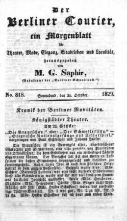 No. 818, Sonnabend, den 24. October 1829