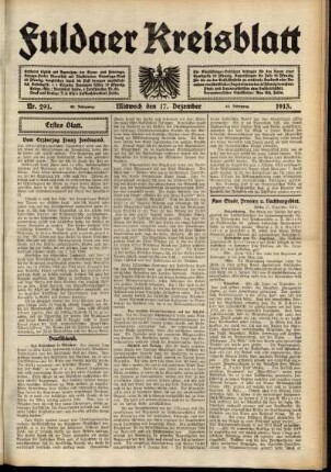 Erste Ausgabe vom Mittwoch, den 17. Dezember 1913.