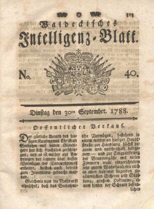No. 40. Dinstag den 30ten September 1788