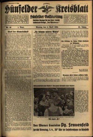 Erste Ausgabe vom Montag, den 04. April 1938.