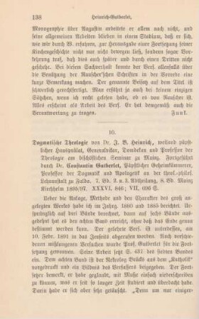 138-143 [Rezension] Heinrich, Johann Baptist, Dogmatische Theologie; Band 7 und 8
