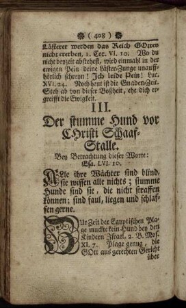 III. Der stumme Hund vor Christi Schaaf-Stalle.