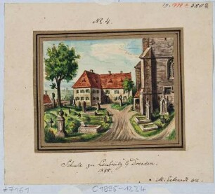 Alte Schule auf dem Kirchhof in Leubniz (Dresden-Leubnitz-Neuostra), 1824-1868, Blatt Teil einer Reihe von Eckardt von 1818/1858