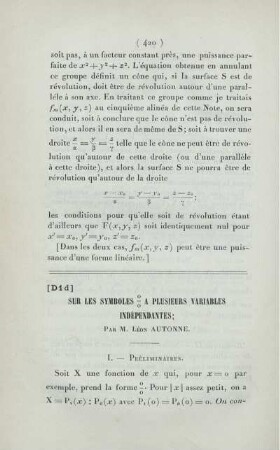 Sur les symboles ... a plusieurs variables indépendantes.