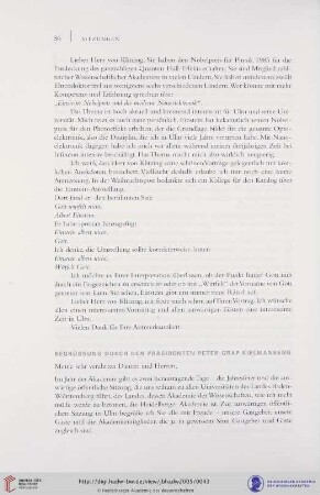 Begrüssung durch den Präsidenten Peter Graf Kielmansegg