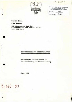 Bericht: Trägerunabhängige Mieterberatung