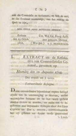 I. Extract uit de Resolutien van Commissarissen Generaal, ...