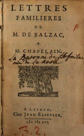 Lettres Familières De M. De Balzac, A M. Chapelain