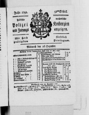52tes Stück., Ausgabe vom 26. Dezember 1792