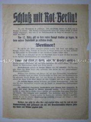 Propagandaflugblatt der DNVP zu den Stadtverordneten- Wahlen in Berlin 1931 mit scharfer Polemik gegen die SPD-Regierung