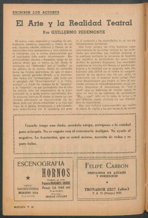 El arte y la realidad teatral : Escriben los actores