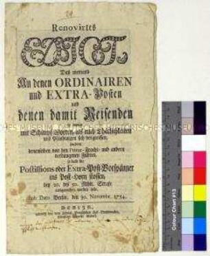 Edikt von Friedrich II. König in Preußen betreffend Vorfahrt für Postwagen