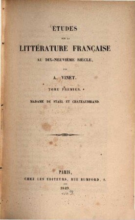 Études sur la littérature française au dix-neuvième siècle. 1