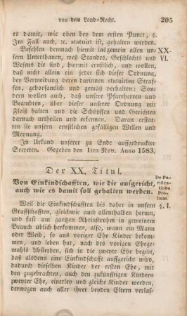 Der XX. Titul. Von Einkindschafften, wie die aufgericht, auch wie es damit soll gehalten werden.