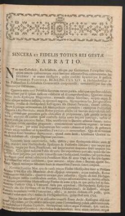 Sincera et Fidelis Totius Rei Gestae Narratio.