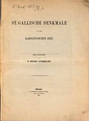 St. Gallische Denkmale aus der karolingischen Zeit