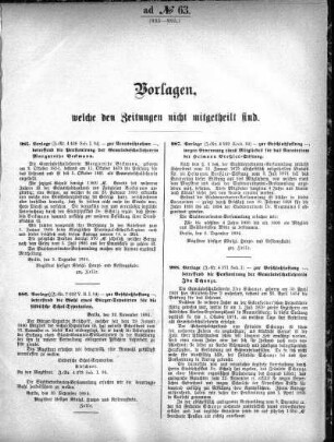 Anlage: ad No. 63 (985-995.), Vorlagen, welche den Zeitungen nicht mitgeteilt sind
