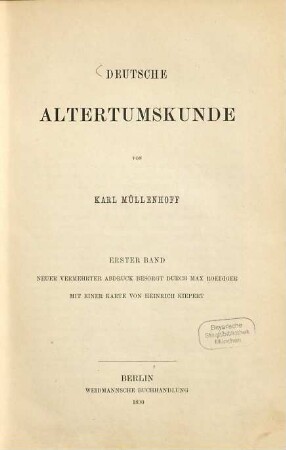 Deutsche Altertumskunde, Erster Band