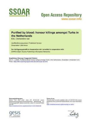 Purified by blood: honour killings amongst Turks in the Netherlands