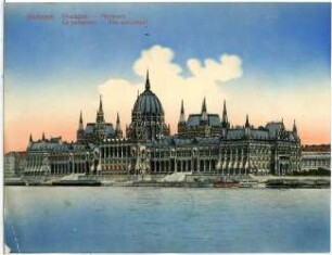 Budapest. Parlament (1896). Donauseite : Budapest. Parlament (1885-1904; Imre Steindl, Eröffnung 1896). Ansicht von Buda über die Donau