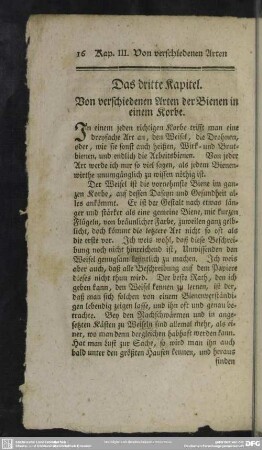 Das dritte Kapitel. Von verschiedenen Arten der Bienen in einem Korbe
