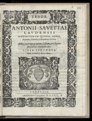 Antonio Savetta: Motectorum quinis, senis ... ac duodenis vocibus Liber secundus. Tenor