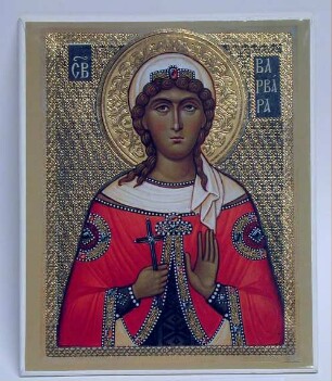 Heilige Barbara mit Strahlenkranz und Kreuz