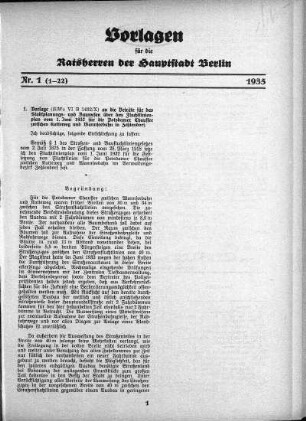 1935: Vorlagen für die Ratsherren der Reichshauptstadt Berlin