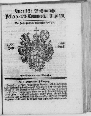 31tes Stück, Ausgabe vom 16. November 1765