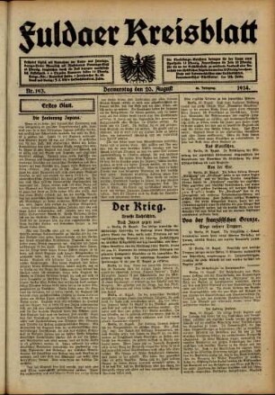Zweite Ausgabe vom Donnerstag, den 20. August 1914.