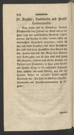 IV. Künstler, Handwerker und Professionsverwandte