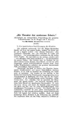 Die "Unnatur der modernen Schule" : "Grundlagen zur naturgemäßen Umgestaltung des gesamten Volksschulwesens " ; (Schluß)