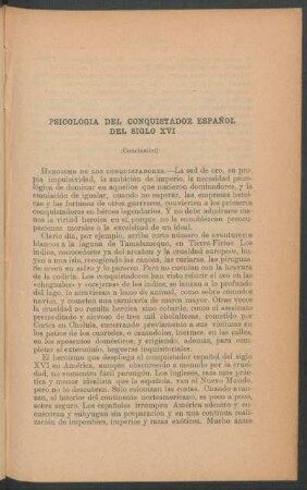 Psicología del conquistador español del siglo XVI - (Conclusión)