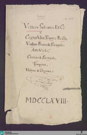 Vespers - Don Mus.Ms. 1955 : V (4), orch, org; C