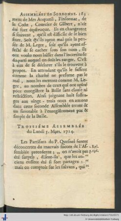 III. Assemblée du Lundi 5. Mars. 1714.