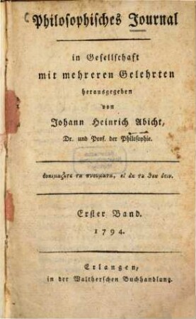 Philosophisches Journal. 1, 1. 1794