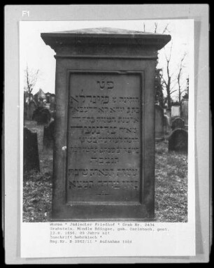 Grabstein der Mindle Edinger (geborene Carlebach) (gestorben 1856.08.13)