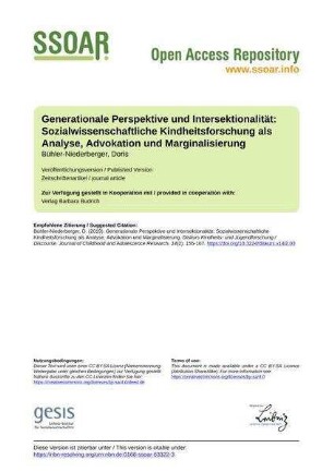 Generationale Perspektive und Intersektionalität: Sozialwissenschaftliche Kindheitsforschung als Analyse, Advokation und Marginalisierung