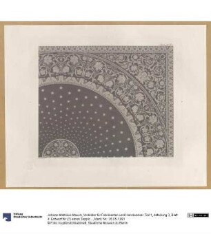 Vorbilder für Fabrikanten und Handwerker. Teil 1, Abteilung 3, Blatt 4: Entwurf für (?) einen Teppich oder ein Tafeltuch, der die Verzierung eines antiken Gefäßes im Museo Pio-Clementino (Vatikanische Museen) zugrunde liegt